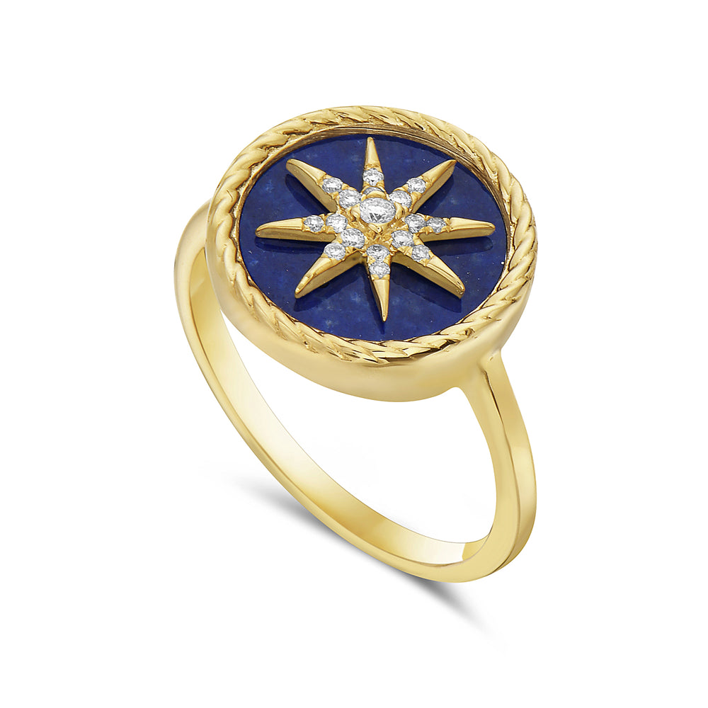 14K LAPIZ RING WITH 17 DIAMONDS 0.07CT, 14MM