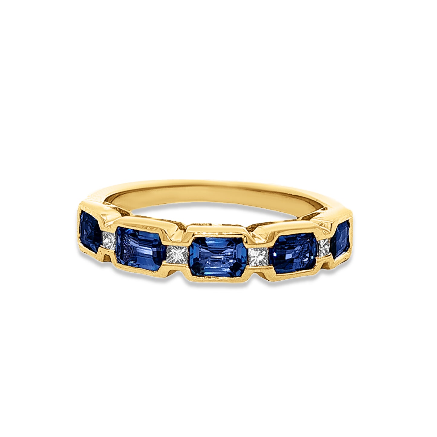 14k ring with 5 sapphires 1.45ct & 4 princess cut diamonds 0.10ct