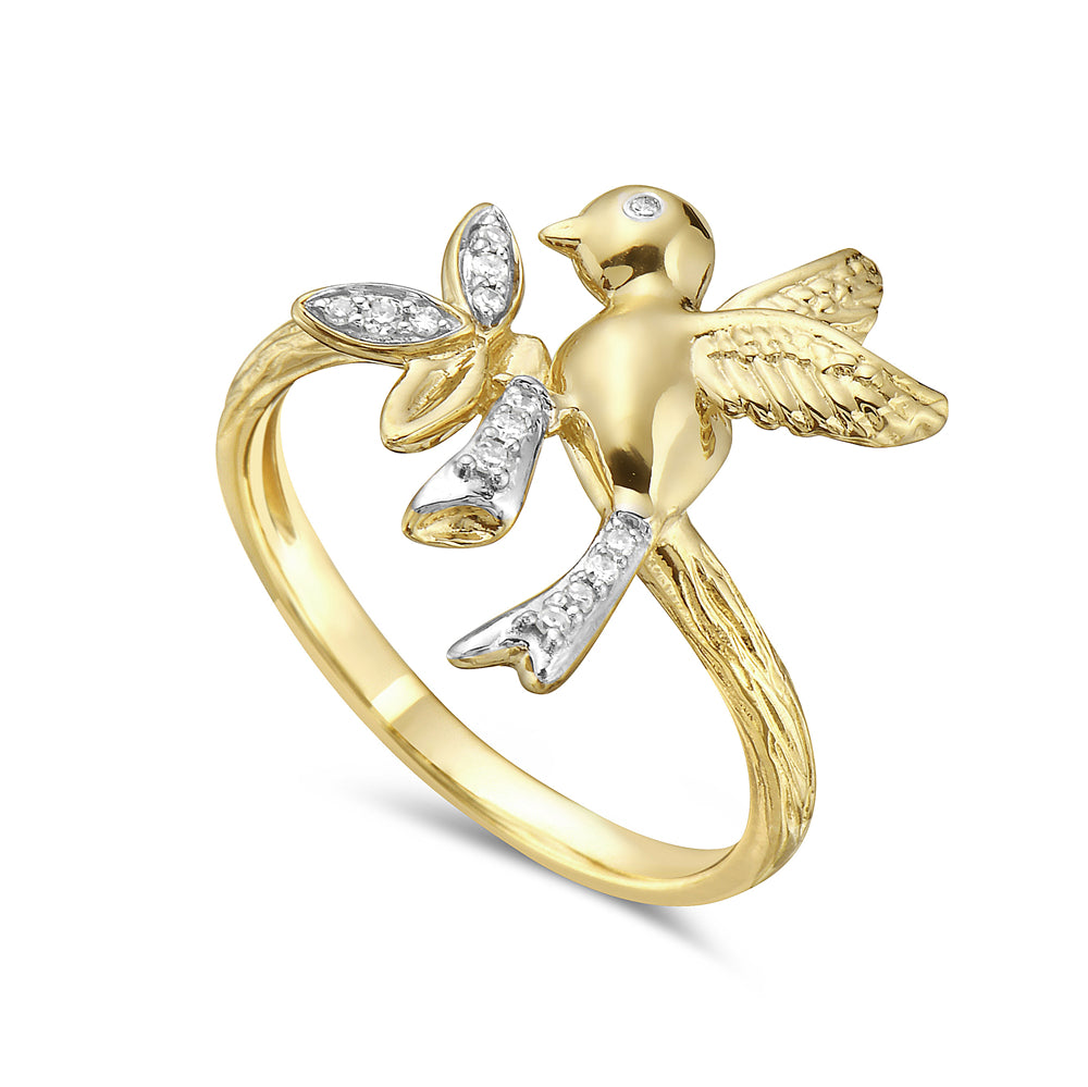 14K BIRD RING WITH 14 DIAMONDS 0.08CT