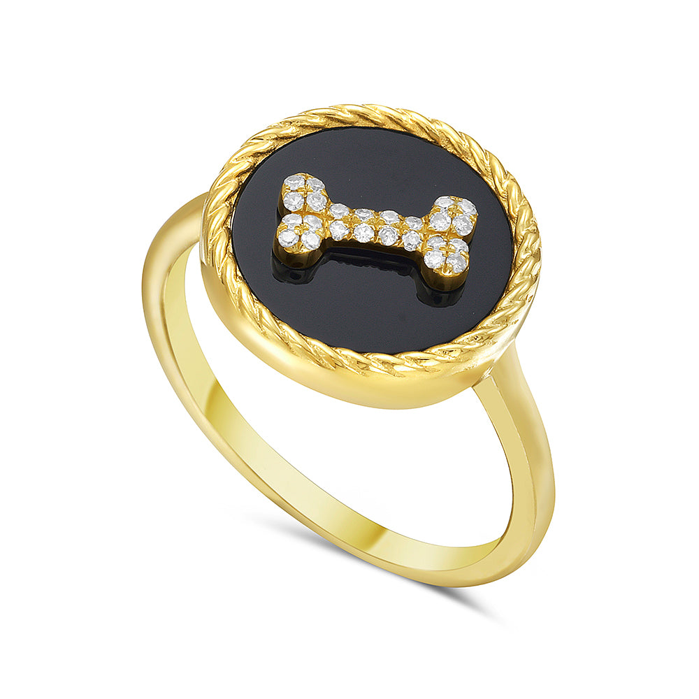 14K DOG BONE DISK RING WITH 24 DIAMONDS 0.06CT & MOTHER OF PEARL, 13MM 5.5