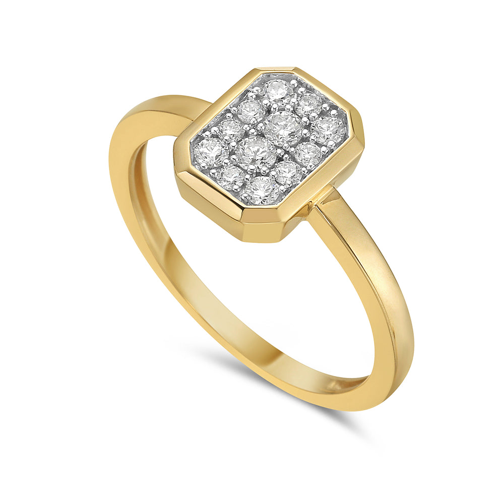 14K SQUARE SHAPE RING WITH 12 DIAMONDS 0.25CT