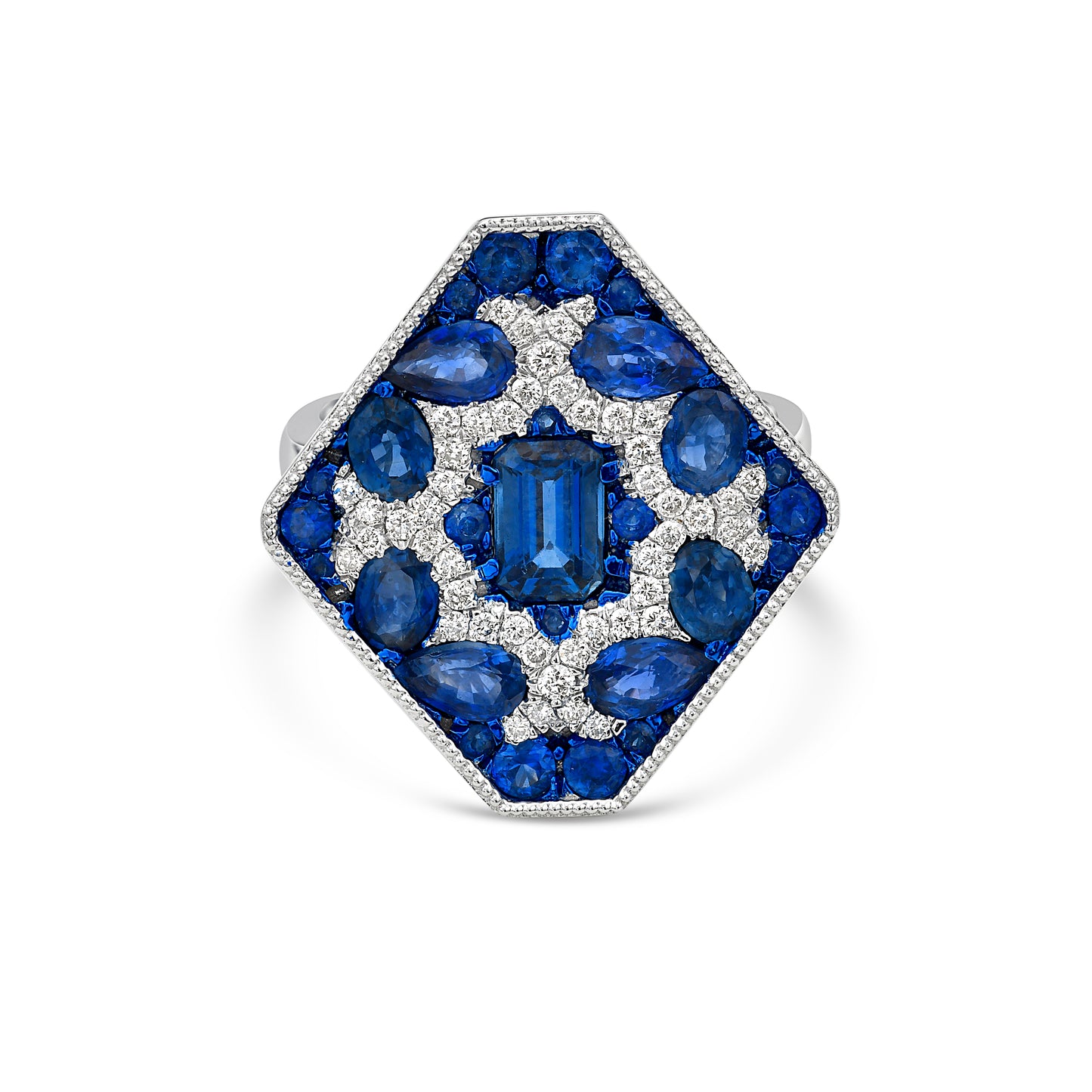 14K 23X21MM RING WITH 27 SAPPHIRES 3.53CT & 48 DIAMONDS 0.29CT