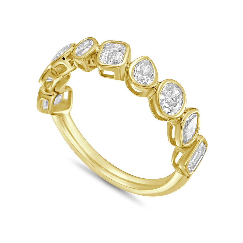14k 5mm band with 2 oval diamonds .033ct, 2 pear 0.24ct, 2 marquise 0.20ct & 3 emerald cut 0.60ct, t.w. 1.37ct