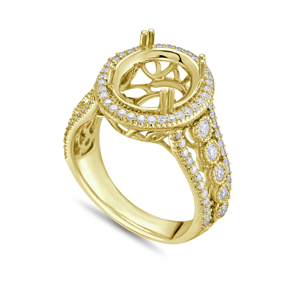 14k 15x13.5mm semi-mount ring with 92 diamonds 0.80ct