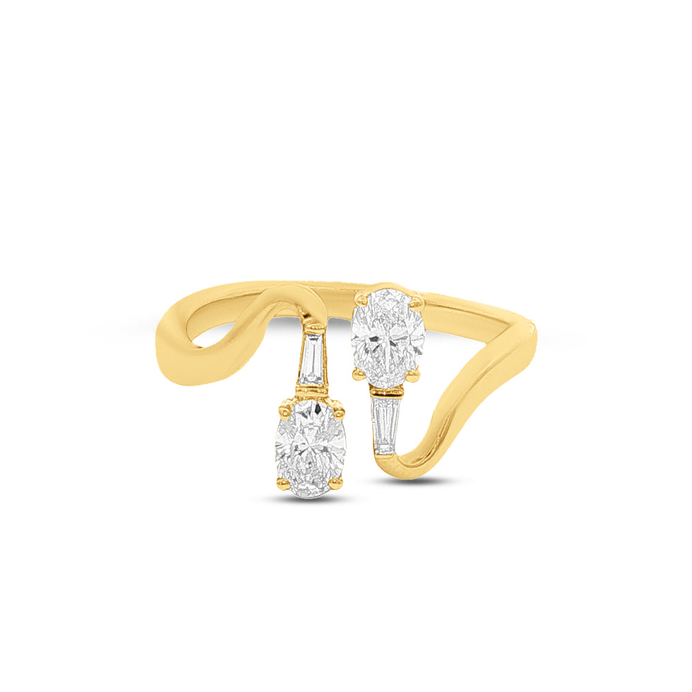 14KY 19mm Ring with 2 oval diamonds 0.53ct and 2 tapered baguettes 0.05ct totaling 0.58ct
