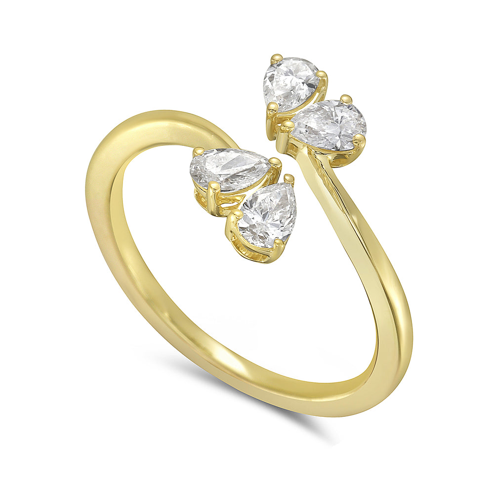 14k 10mm ring with 4 pear shape diamonds 0.58ct size 7