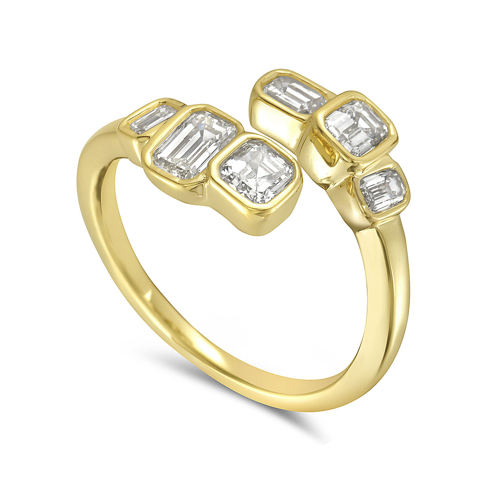 14k 11mm bypass ring 1 assher cut diamond 0.25ct & 5 emerald cut 0.85ct t.w. 1.10ct size 7
