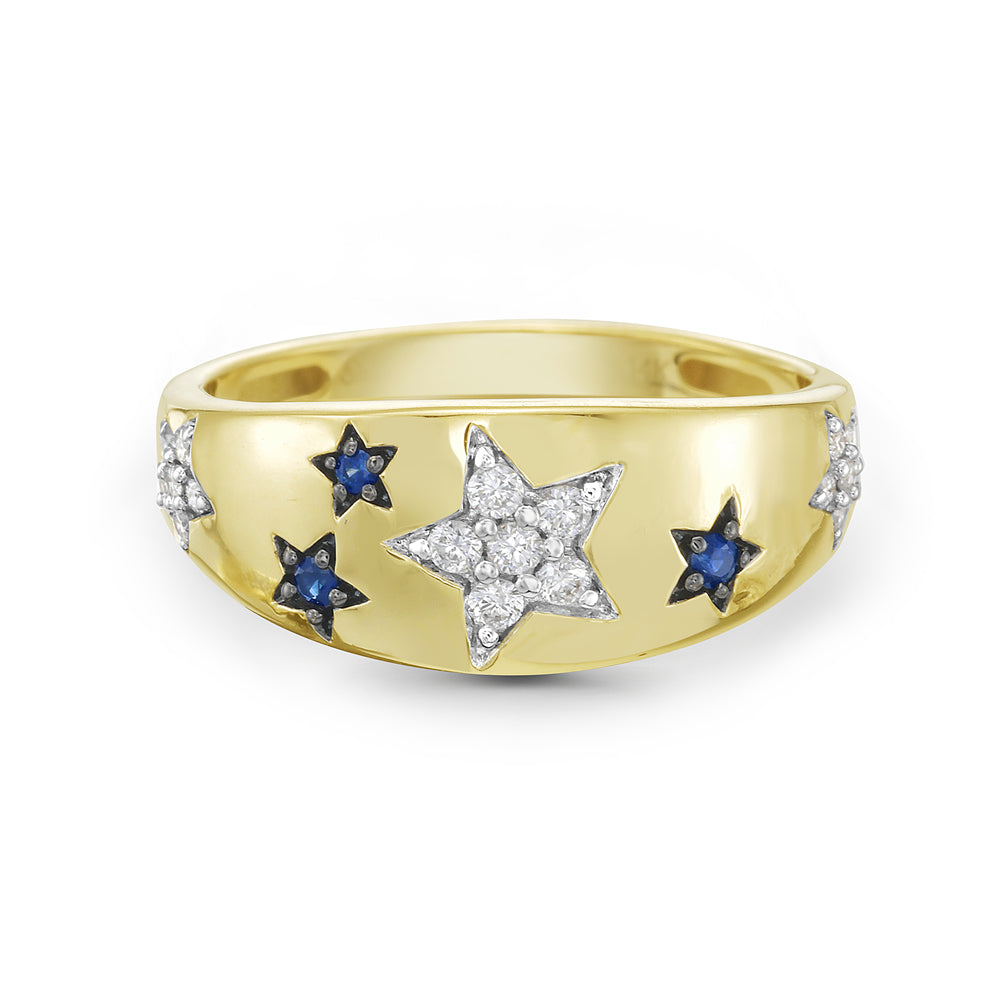 14KY sapphire and diamond stars ring with total diamond 0.15ct and sapphire 0.05ct tw 5.5