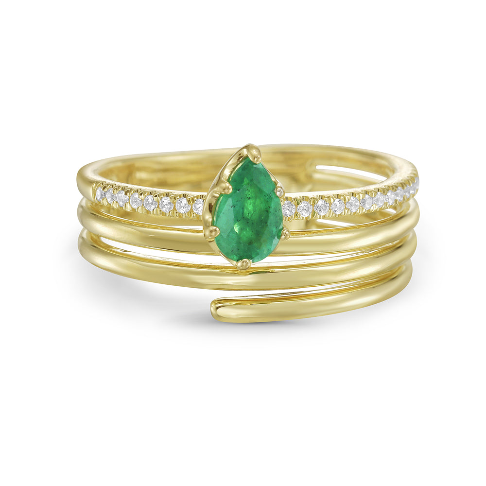 14KY ring with 1 emerald 0.38ct and 23 diamonds 0.09ct tw 5.5