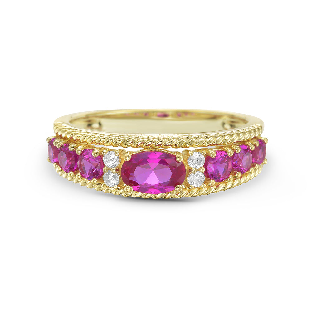 14KY ring with 7 dark pink rubies 1.28ct tw and 4 diamonds 0.08ct tw 5.5