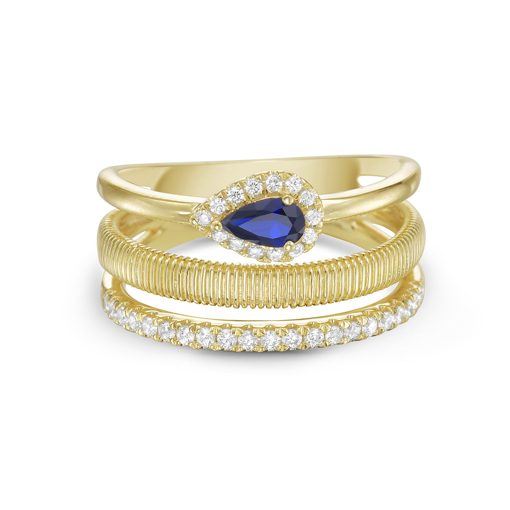 14KY wrap around ring with 1 sapphire 0.26ct and 35 diamonds 0.24ct tw 5.5