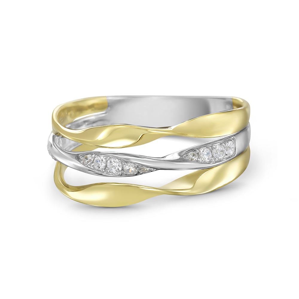 14KWY tri-level twist ring with 13 diamonds 0.15ct tw 5.5