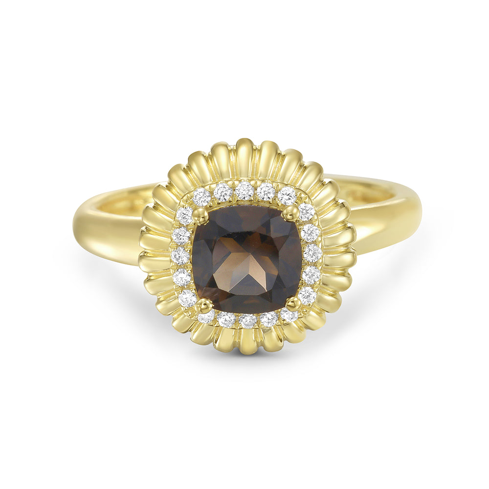 14KY ring with 1 smoky topaz 0.86ct and 20 diamonds 0.10ct tw 5.5