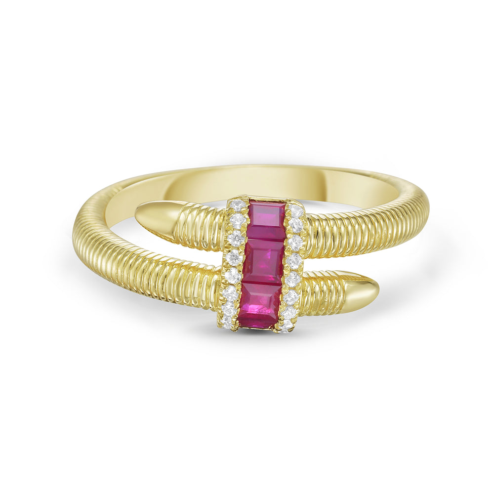 14KY ring with 4 rubies 0.37ct tw and18 diamonds 0.07ct tw 5.5