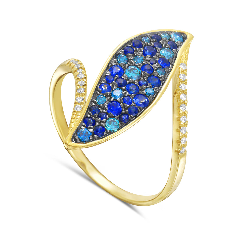 Curvy Ring in 14K Gold with Sapphires and Blue & White Diamonds