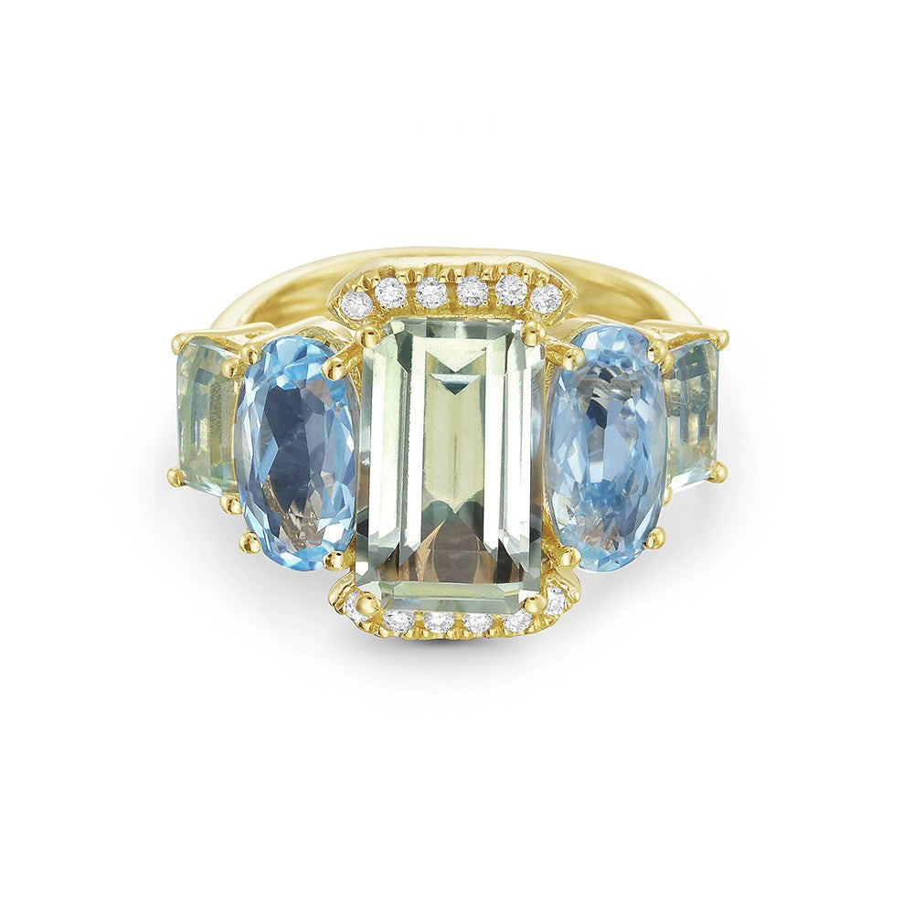 Blue Topaz & Green Amethyst Ring with Diamonds