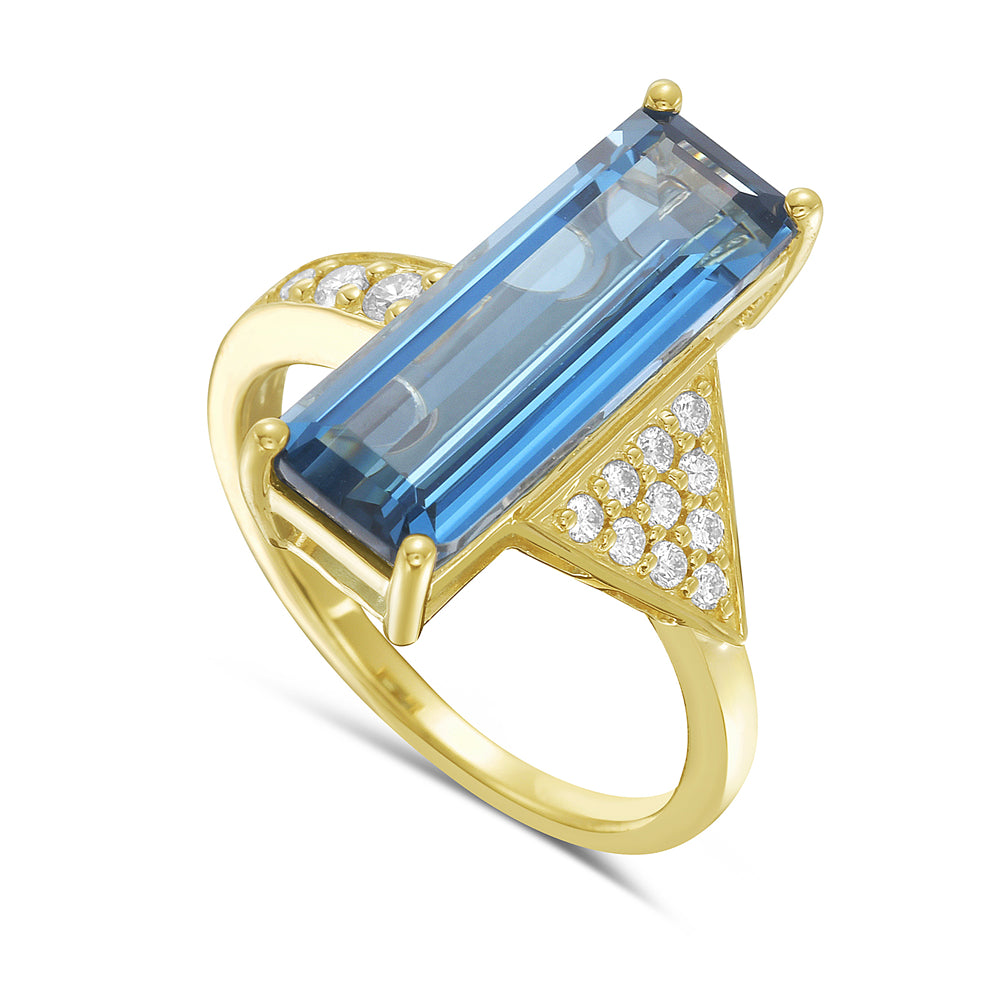 Arrow Ring with London Blue Topaz and Diamonds in 14K Gold
