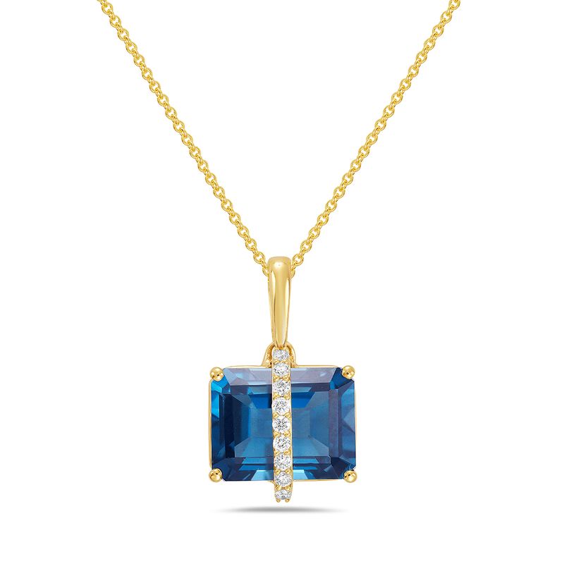 14k 9x7mm rectangular pendant with 9 diamonds 0.05ct & ec london blue topaz 2.55ct on 18 inches chain 4.3