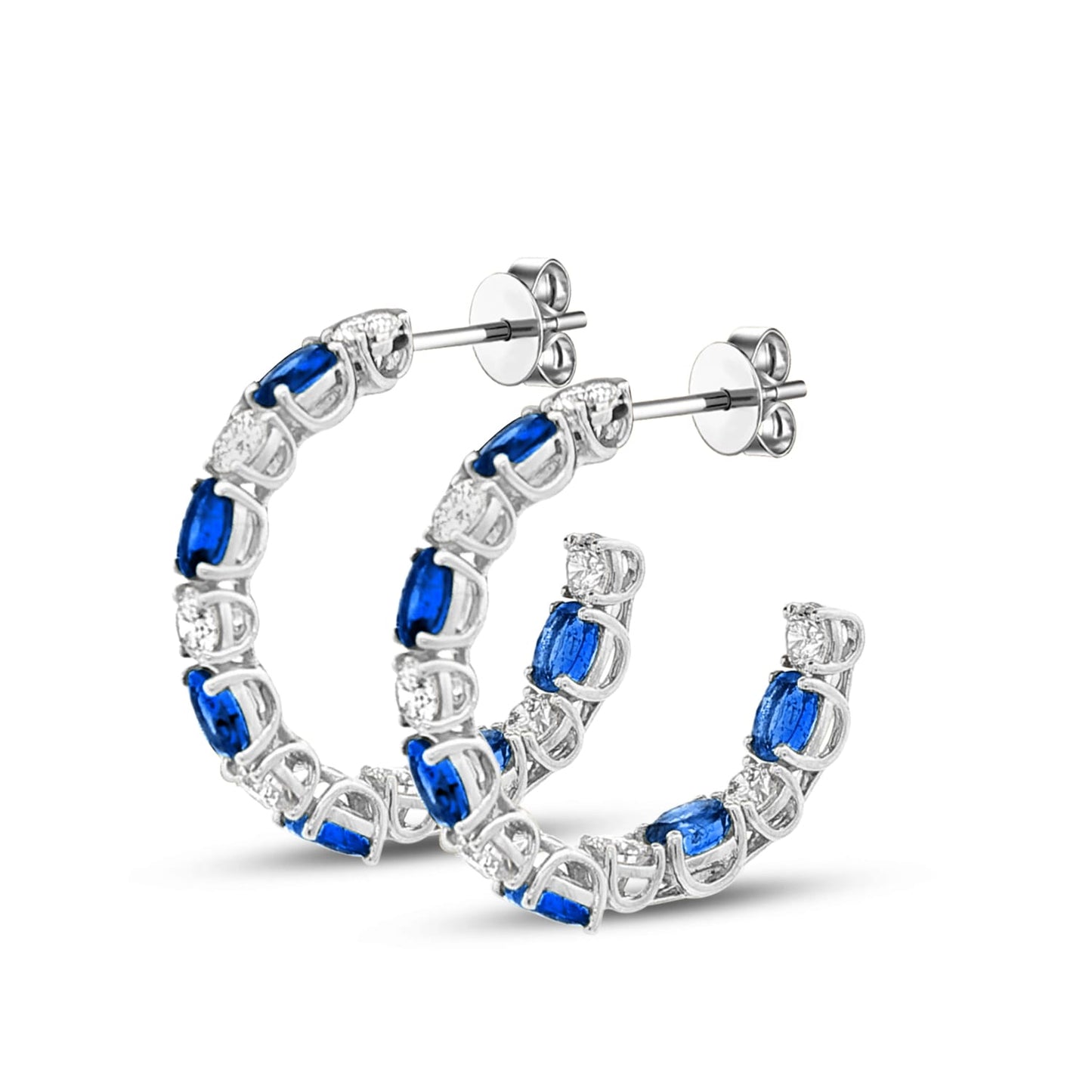 14k 3mm hoop earrings with diamonds 1.26ct & blue sapphires 2.70ct