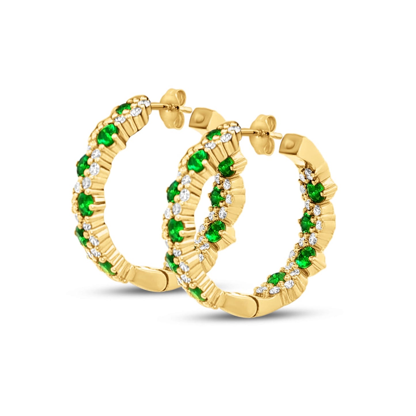 18mm hoop earring with diamonds 0.52ct & emeralds 0.84ct