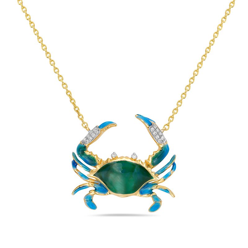 14k 22x16 blue crab necklace with 18 diamonds 0.069ct & enamel 18 inches 4.5