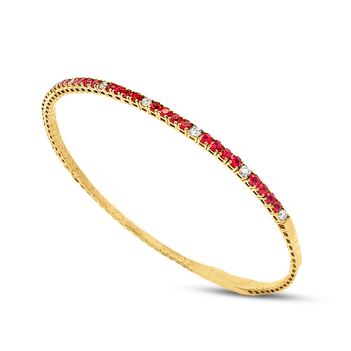 14ky 2mm flexible flexible bangle with diamonds 0.33ct & rubies 1.56ct