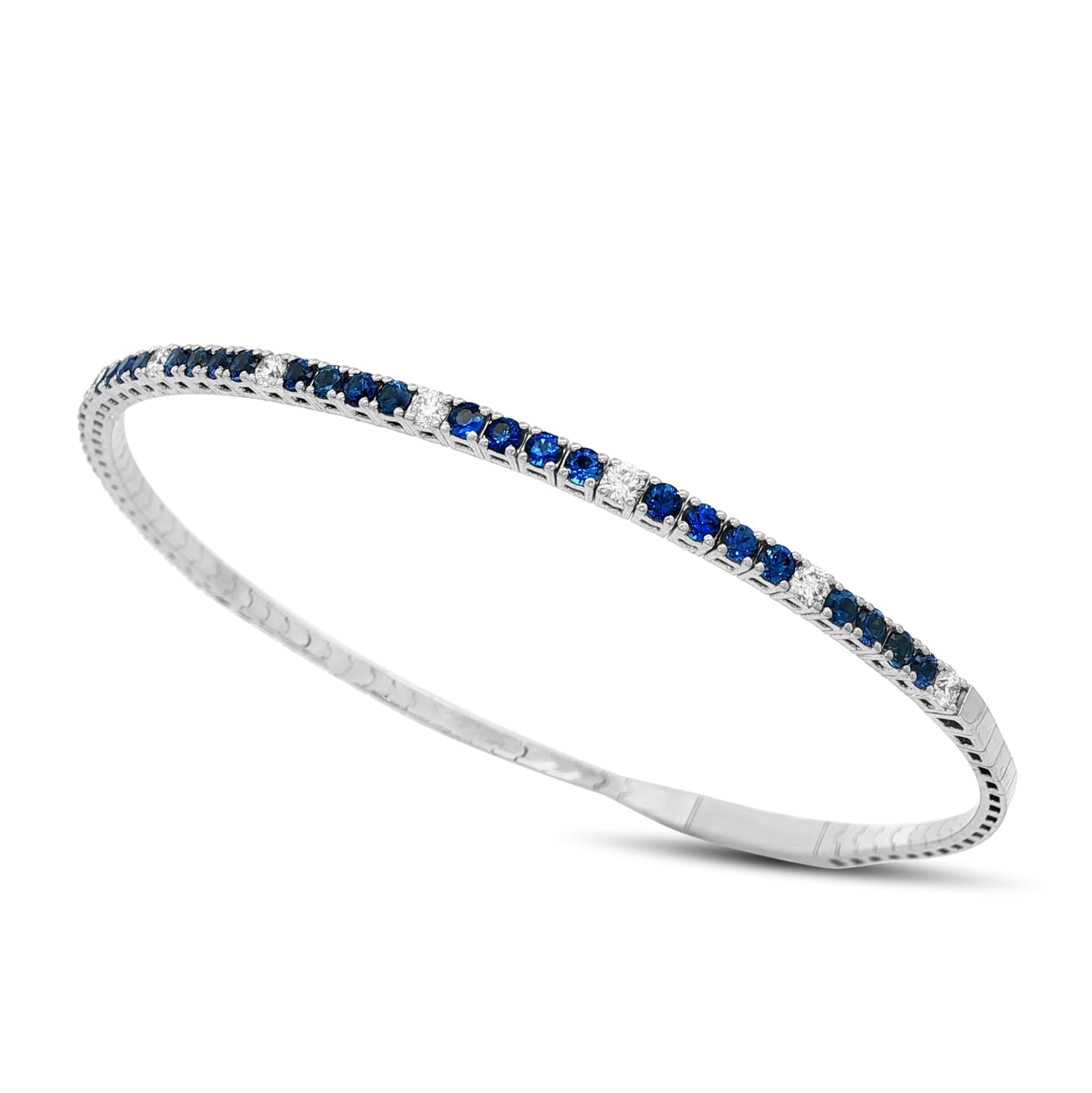 14kw 2mm flexible bangle with diamonds 0.35ct & blue sapphires 1.42ct