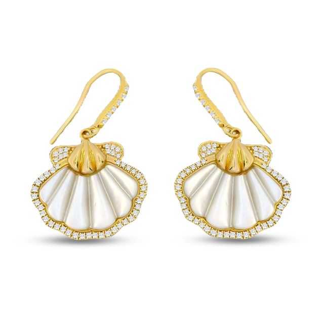 34mm x 22mm Gold plated sterling silver shell earrings with shell center and cz's