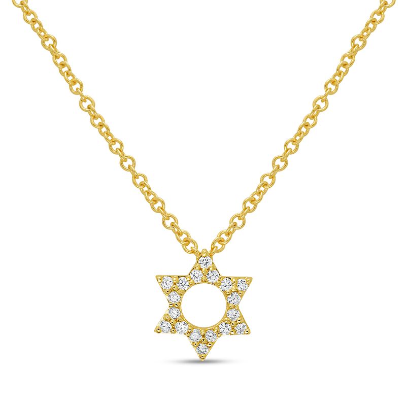 14k 8mm Jewish star necklace with 18 diamonds 0.07ct 18 inches 4.0