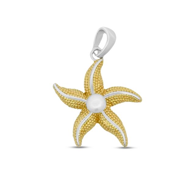 27mm x 19mm Gold plated sterling silver starfish w/ faux pearl center