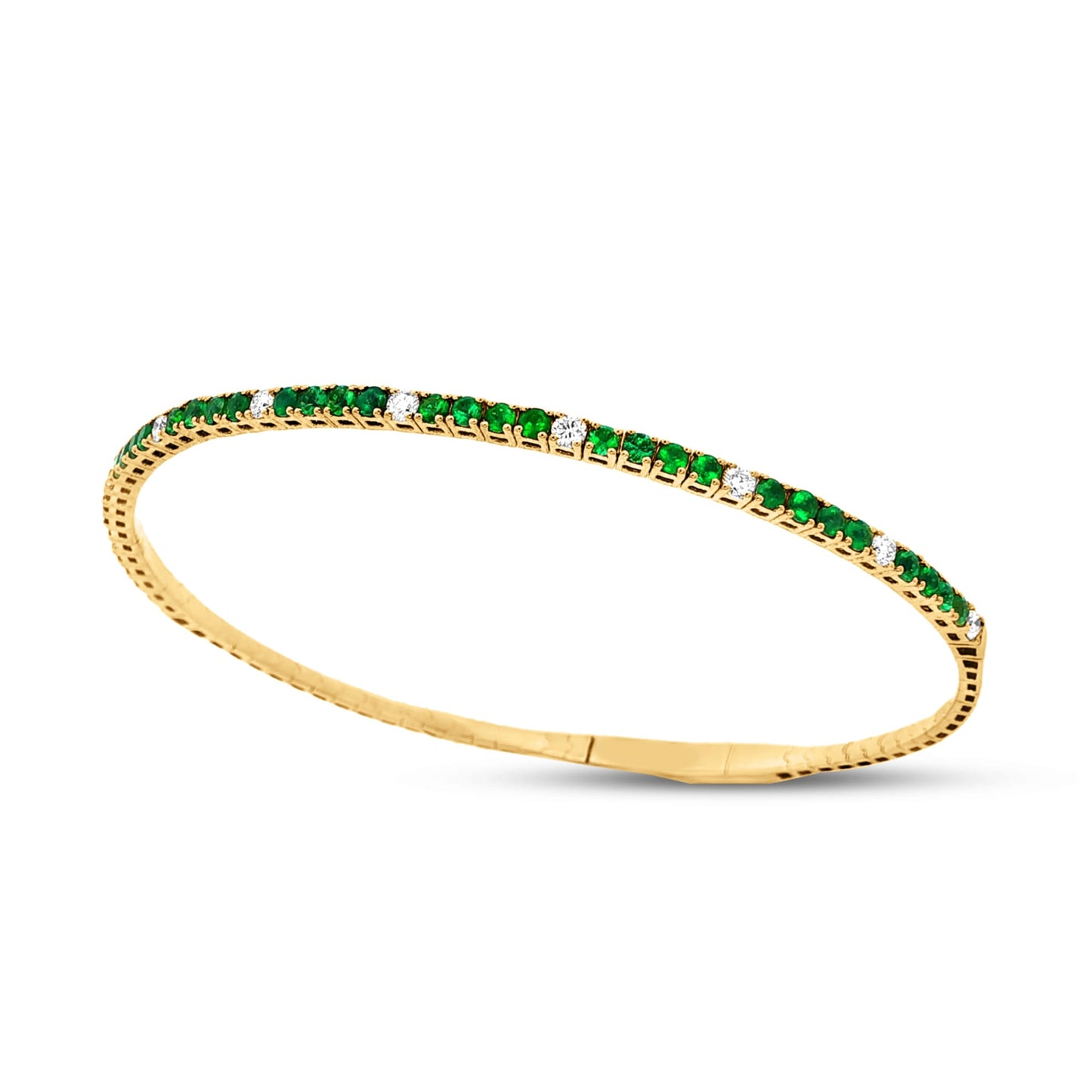 14ky 2mm flexible bangle with diamonds 0.35ct & emeralds 1.09ct
