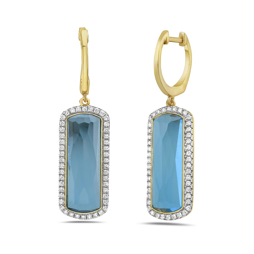 14K 21X9MM RECTANGLE SHAPE BLUE TOPAZ EARRINGS WITH 92 DIAMONDS 0.40CT
