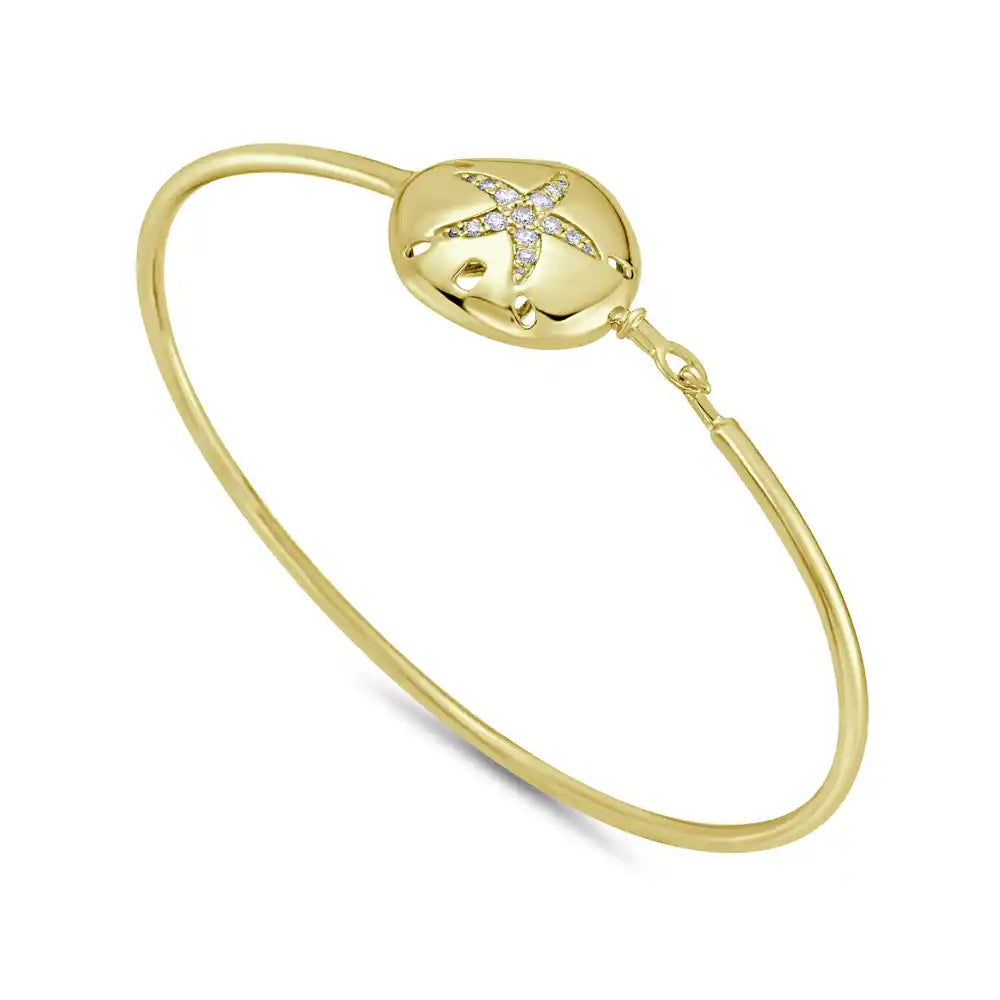 14k 16mm sand dollar & starfish flexible bangle with 16 diamonds 0.155ct