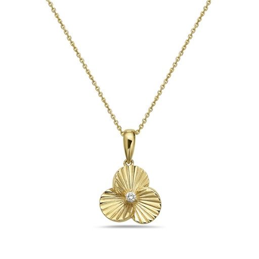 14K FLOWER PENDANT WITH 1 DIAMOND 0.03CT ON 18 INCHES CHAIN