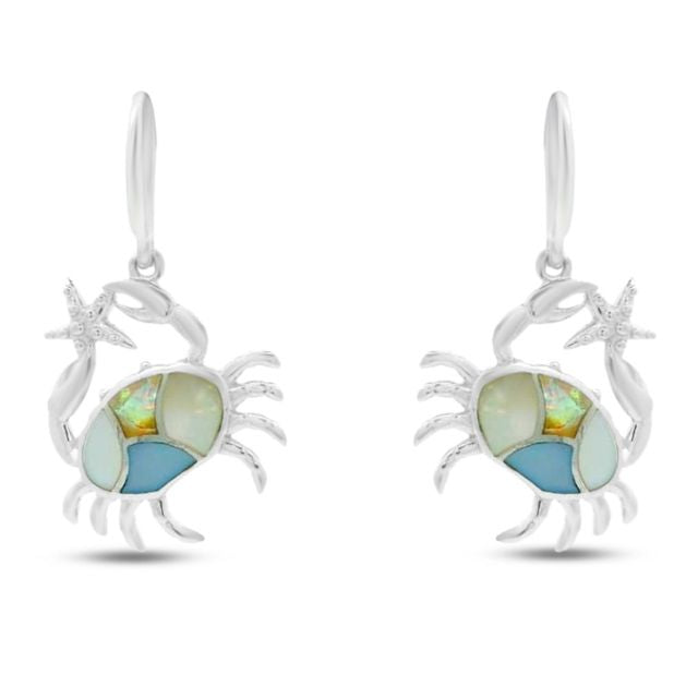 28mm x 19mm  Sterling silver crab earrings with multi-colored pearlized body
