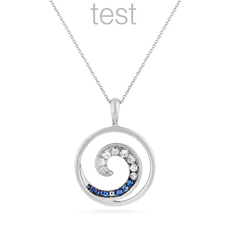 14K WAVE PENDANT 4 DIAMONDS 0.08CT & 12 SAPPHIRES 0.22CT ON 18 INCH CHAIN