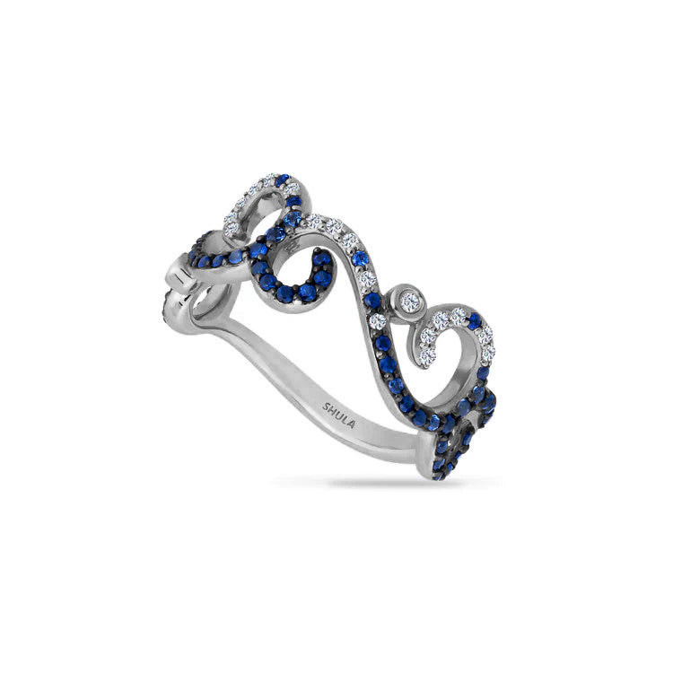 14K WAVE RING WITH 55 SAPPHIRES 0.40CT AND 19 DIAMONDS 0.11CT