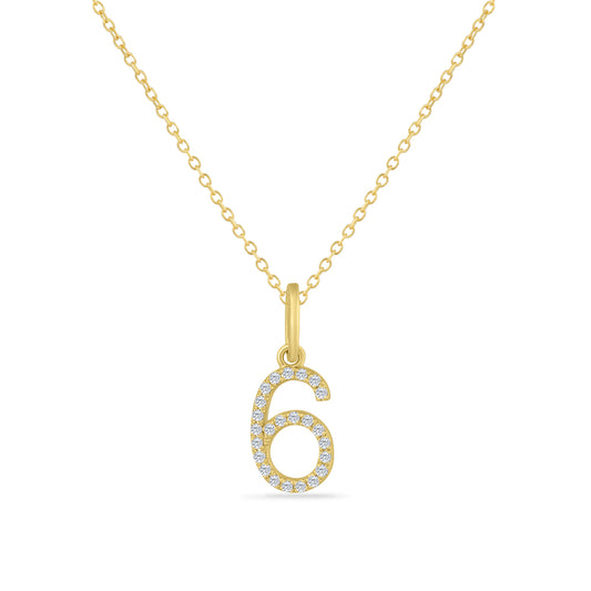 NUMBER 6 PENDANT WITH 24 DIAMONDS 0.10CT ON 18 INCHES CHAIN