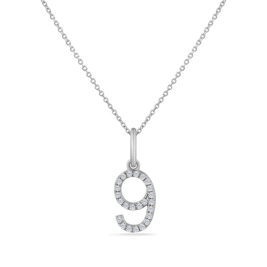 NUMBER 9 PENDANT WITH 25 DIAMONDS 0.10CT ON 18 INCHES CHAIN