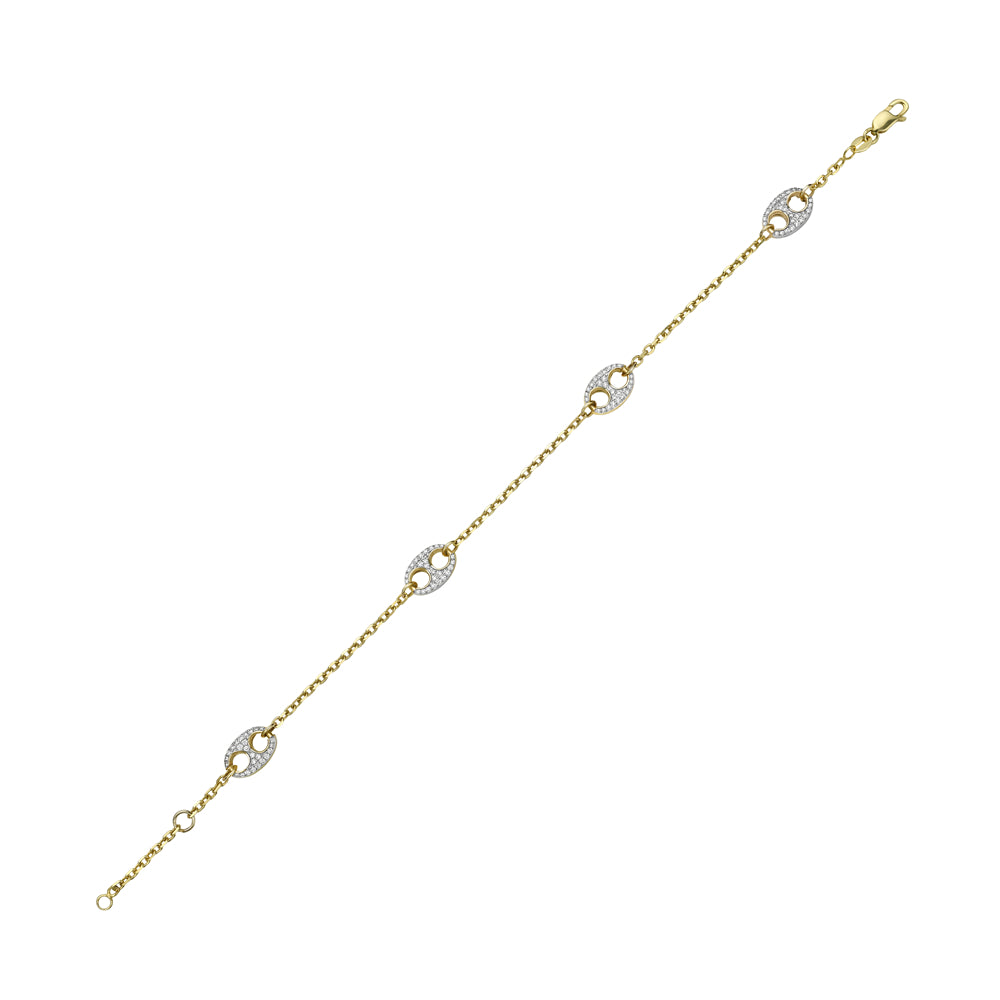 14K MARINER LINK BRACELET WITH 104 DIAMONDS 0.39CT