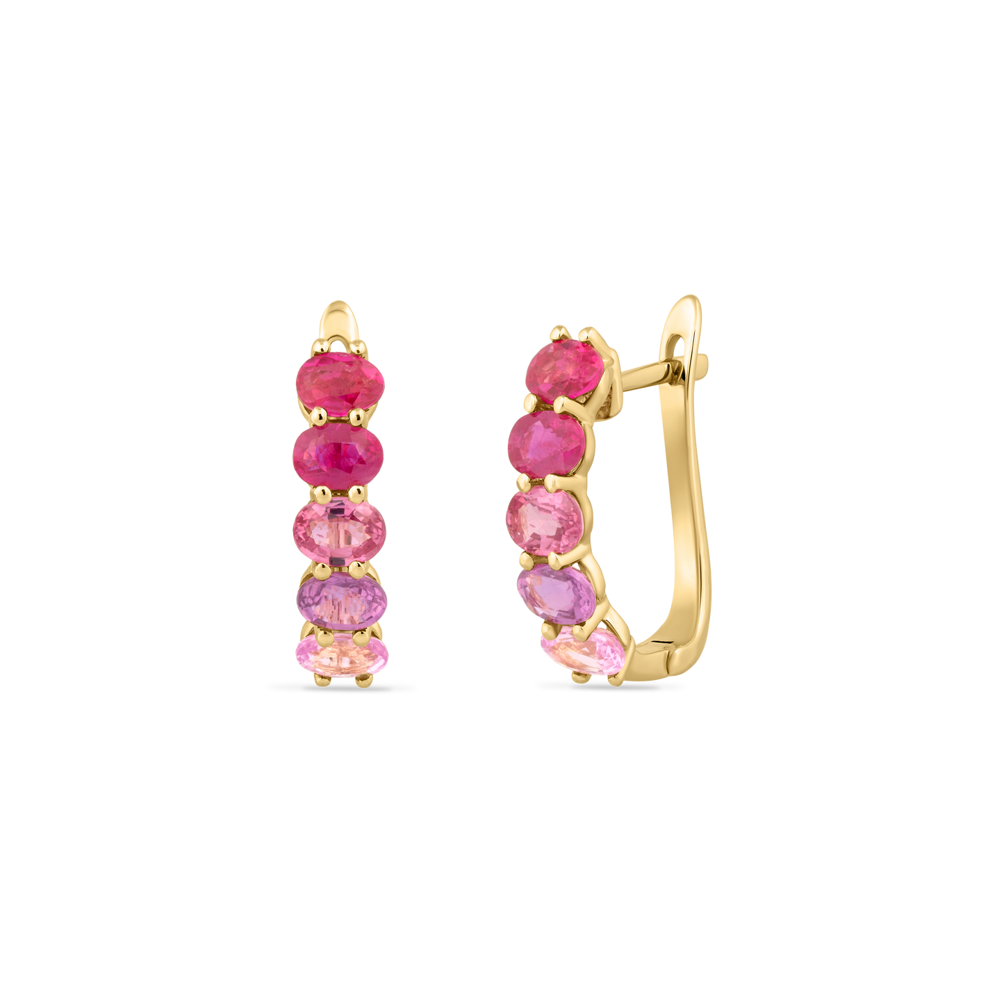 14K HOOP EARRINGS 4 RUBIES 0.93CT & 6 PINK SAPPHIRES 1.40CT