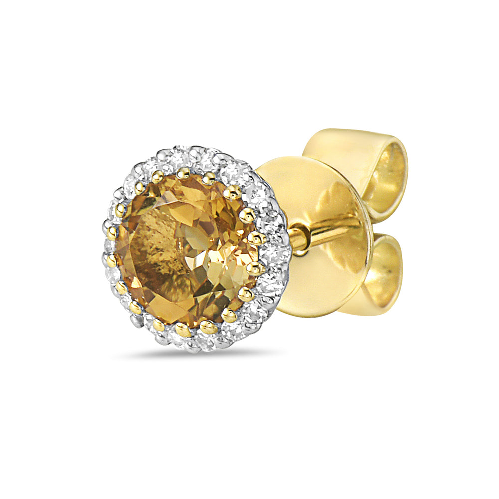 14K ROUND CITRINE EARRINGS WITH 36 DIAMONDS 0.119CT