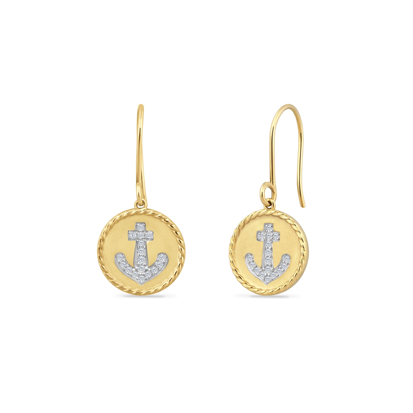 14K ANCHOR EARRINGS WITH 34 DIAMONDS 0.15CT, 13MM DIAMETER