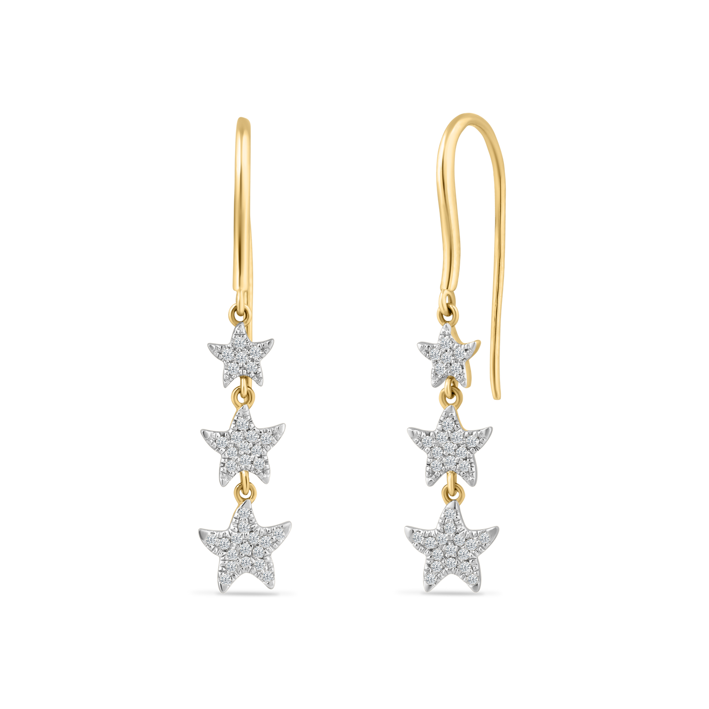 14K TRIPLE STARFISH EARRINGS WITH 66 DIAMONDS 0.22CT