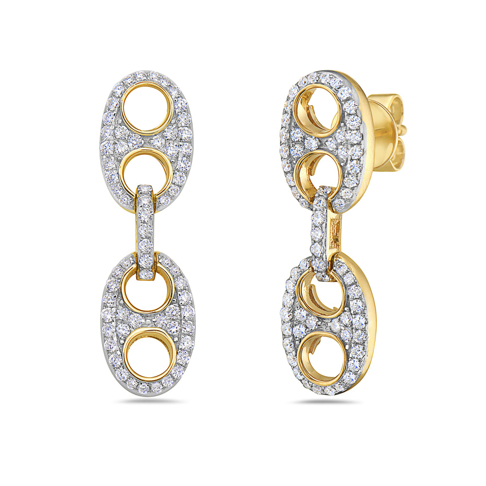 14K DOUBLE ANCHOR LINK EARRINGS SET WITH 126 DIAMONDS 0.59 CT