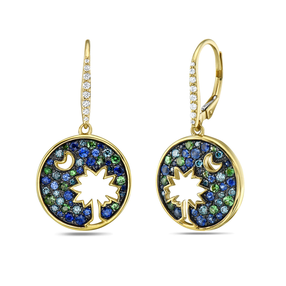 ROUND FANCY COLOR PALMETTO TREE EARRINGS