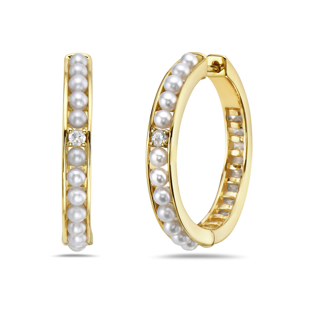 14KY HOOP WITH 46 CULTURED PEARLS & 2 DIAMONDS 0.10CT