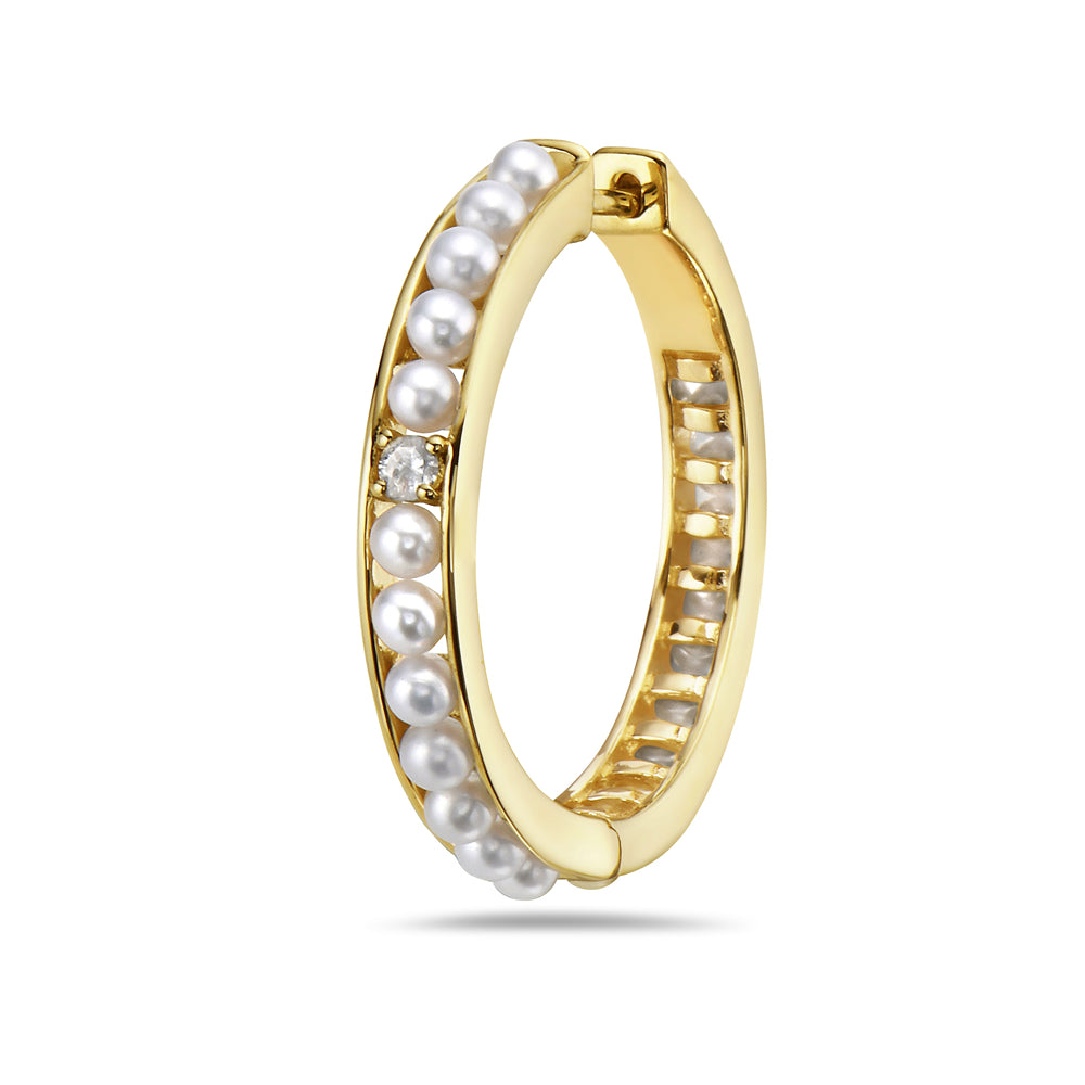 14KY HOOP WITH 46 CULTURED PEARLS & 2 DIAMONDS 0.10CT