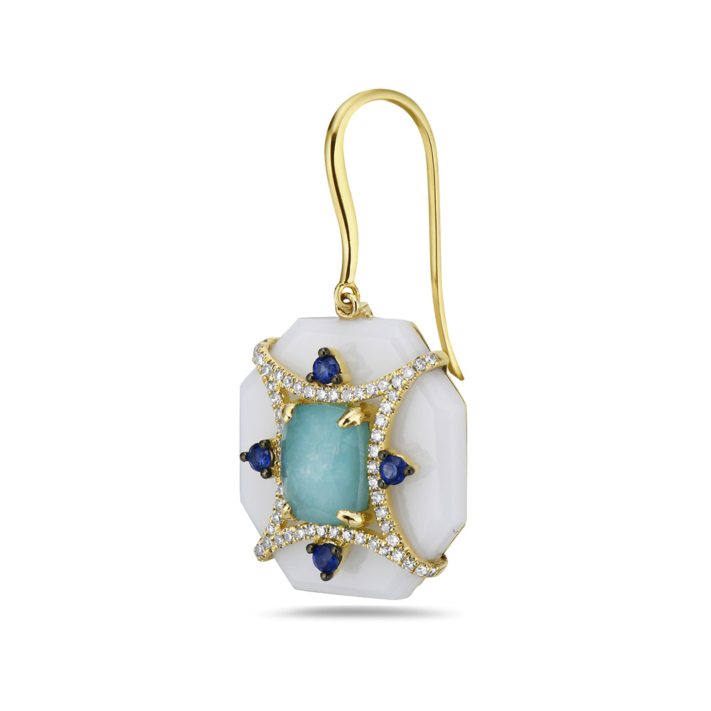 OCTAGON SHAPED WHITE CERAMIC EARRINGS WITH DIAMONDS