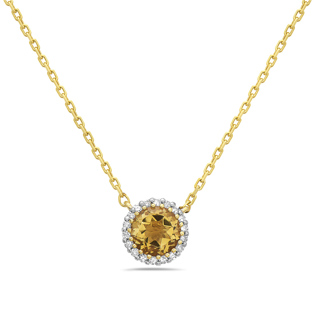 14K PENDANT WITH CENTRAL CITRINE AND 18 DIAMONDS 0.06CT ON 18 INCHES CABLE CHAIN